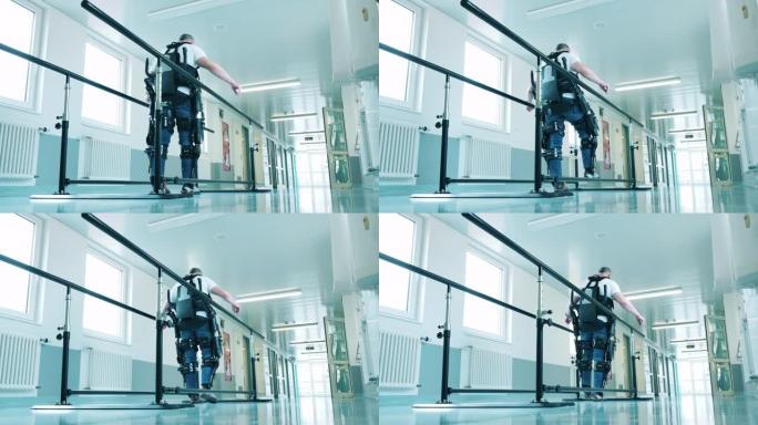 穿着外衣的残疾人正在独自行走