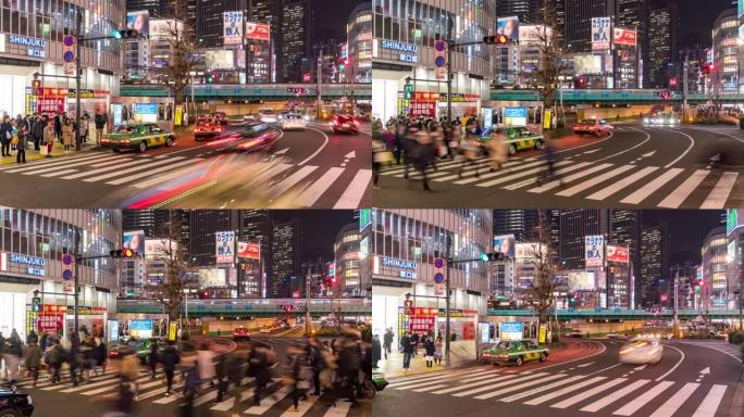 延时: 东京新宿歌舞伎町的行人和游客拥挤