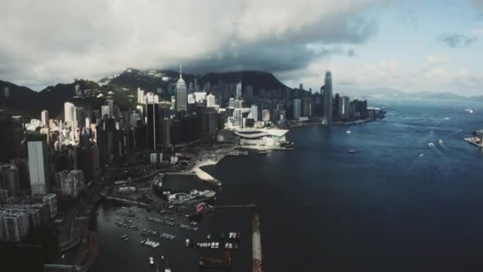 香港城市的鸟瞰图港口繁华繁荣