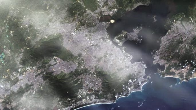 飞越巴西里约热内卢。从太空看。NASA提供的这段视频的元素。