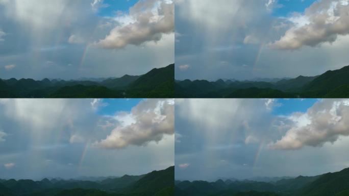鸟瞰山彩虹景观天边的彩虹