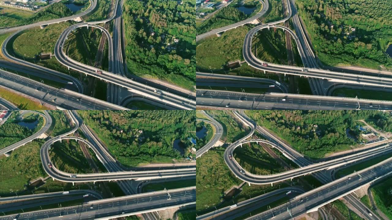 无人机拍摄的高速公路路口俯视图