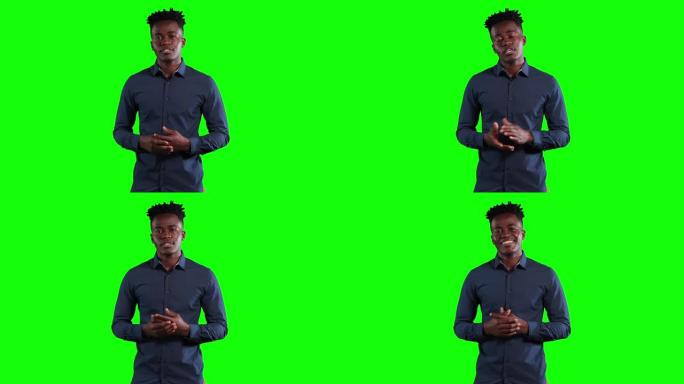 一个非裔美国人在绿色的地面上说话的动画