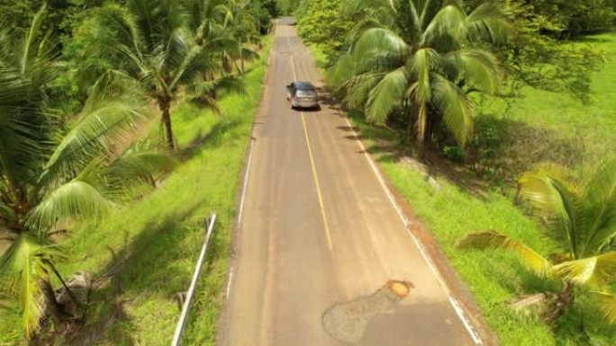 空中行驶:越野车在热带地区行驶时避开大的沥青坑