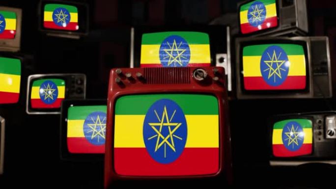 埃塞俄比亚国旗和老式电视。4k分辨率。