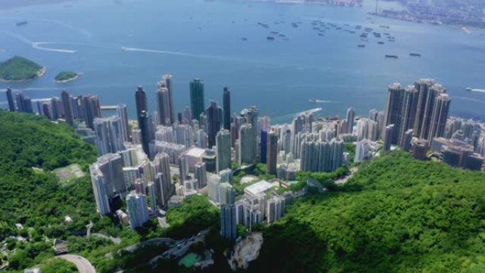 香港城市的鸟瞰图海湾海岛繁华都市