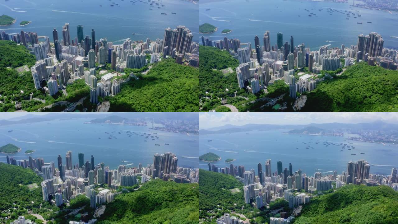 香港城市的鸟瞰图海湾海岛繁华都市