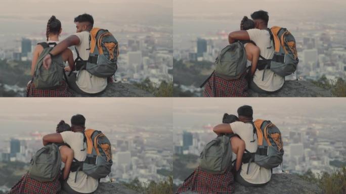 一对年轻夫妇去山上远足的4k视频片段