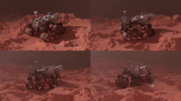 火星探测器在行星的石角表面移动
