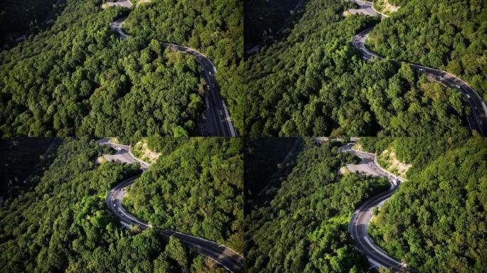 飞越山区蜿蜒的道路