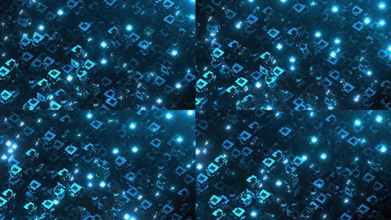 抽象技术背景-可循环-数据传输，生产线，量子计算-蓝色