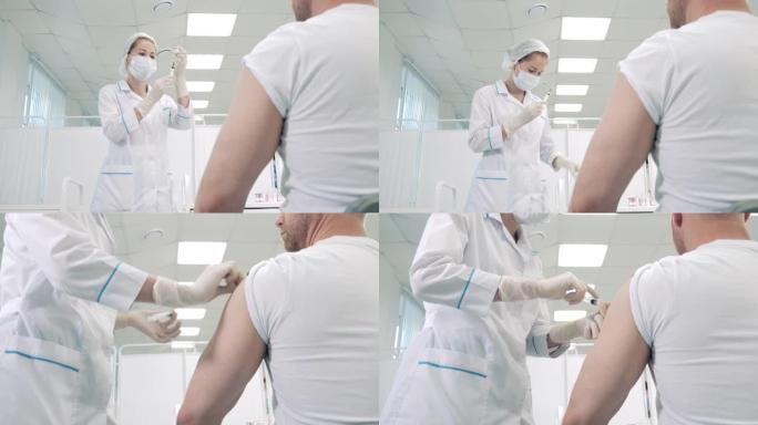 女医生在使用前准备装有疫苗的注射器