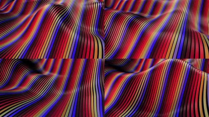 细彩虹条纹，一个接一个地排列，在波浪中蠕动