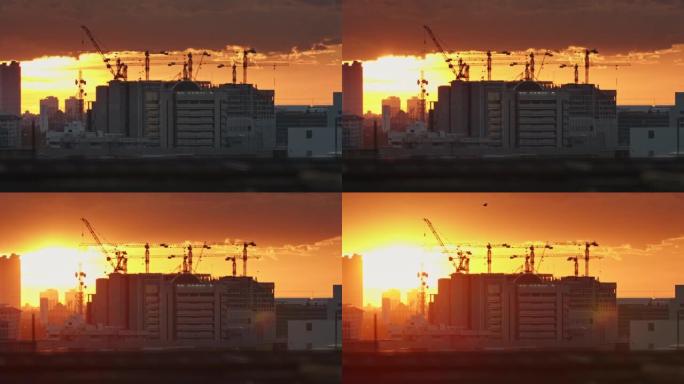 日落时建筑工地的延时镜头