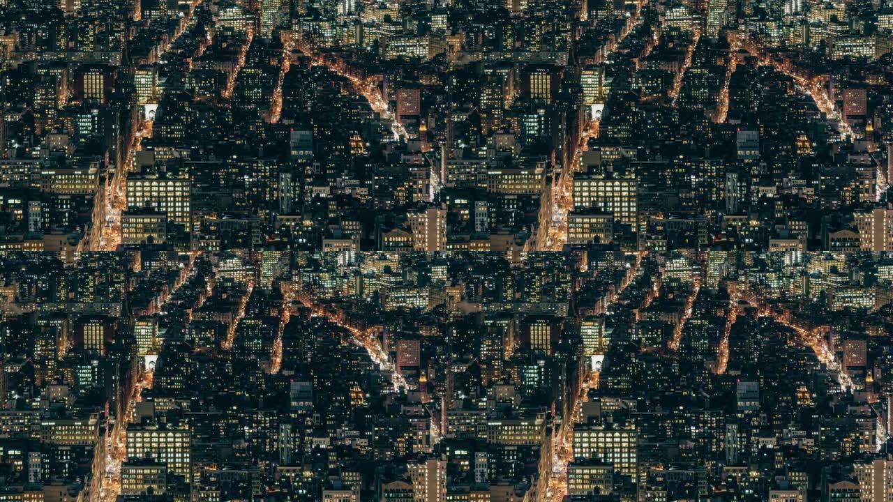 曼哈顿夜间建筑物的T/L鸟瞰图/纽约