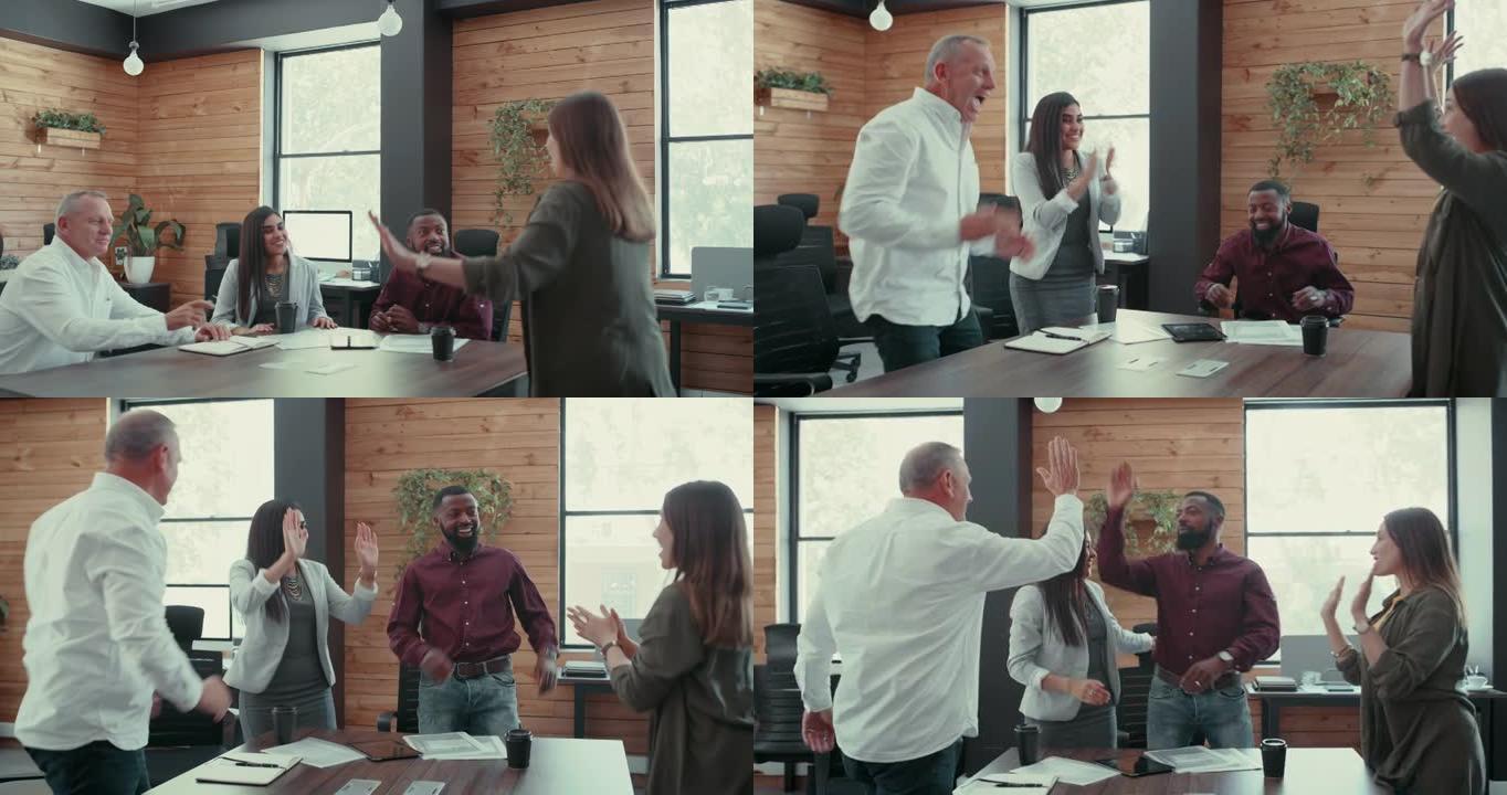 一群商人在办公室开会时感到兴奋的4k视频片段