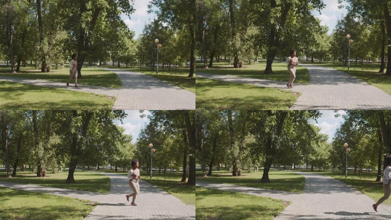 非裔美国妇女夏季在户外慢跑