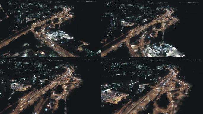 高峰时段高速公路和城市交通的鸟瞰图