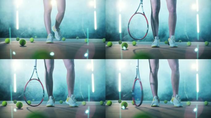 网球运动员的腿与网球库存接近