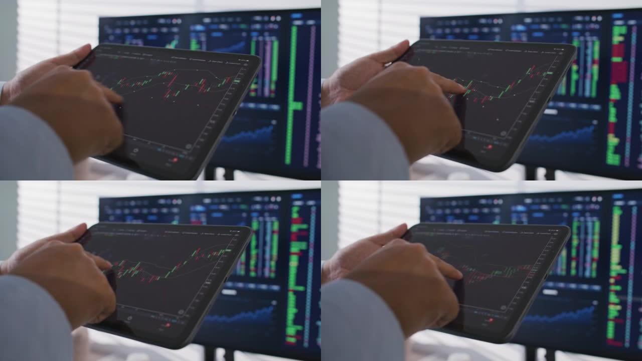 数字平板电脑上的手势，用于分析股市