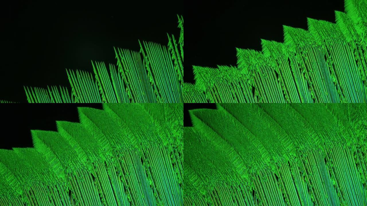 在显微镜下，化学晶体像草一样生长