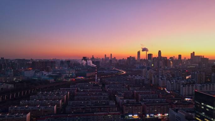 辽宁沈阳城市夜景航拍东北城市居民区