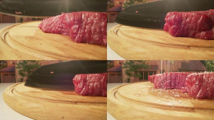 用刀切成薄片并腌制的肉