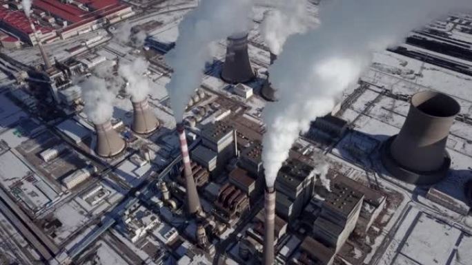 火力发电厂鸟瞰图碳中和碳排放温室效应