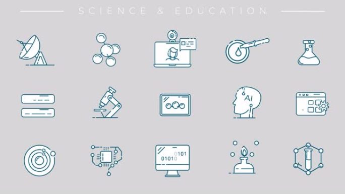 阿尔法频道上的线图标的科学和教育集。