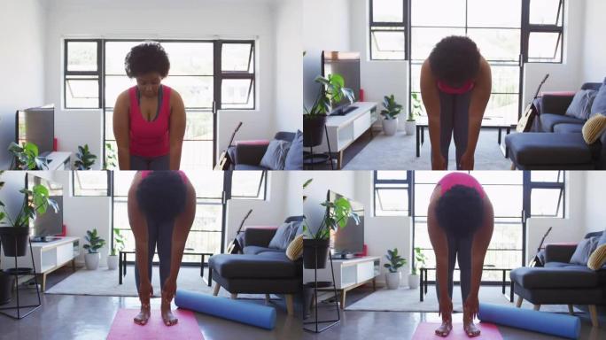 非裔美国女性大码站在运动垫上锻炼