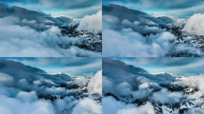 云朵在山上滚滚雄伟山脉自然风光云雾