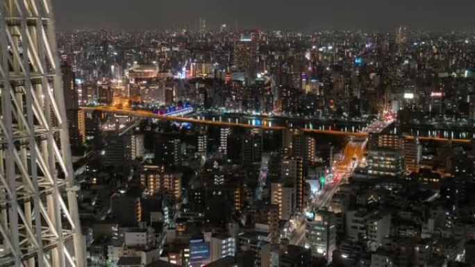 日本各种建筑摩天大楼的东京城市景观的时间流逝