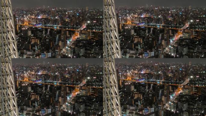日本各种建筑摩天大楼的东京城市景观的时间流逝