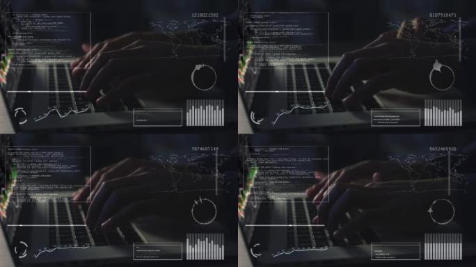 网络安全，黑客和网页设计代码程序员在网站数据库上做ai，erp和云计算故障。笔记本电脑上的软件开发人