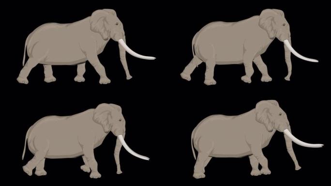 步行累象卡通动画 (透明背景/ProRes 4444) 概念的动物，野生动物，游戏，返校，3d动画，