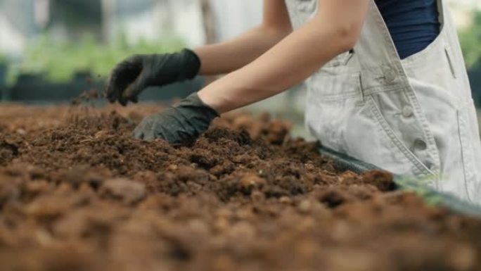 亚洲女人在家快乐地在花园里工作