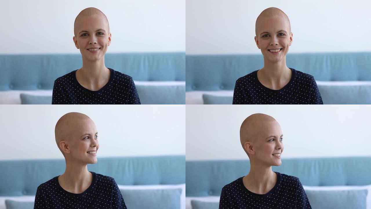秃头女人癌症患者相信治愈的希望