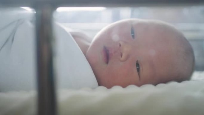 婴儿新生婴儿在医院的孵化器中恢复