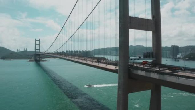 吊桥青马大桥航拍跨海桥梁宏伟工程交通通行