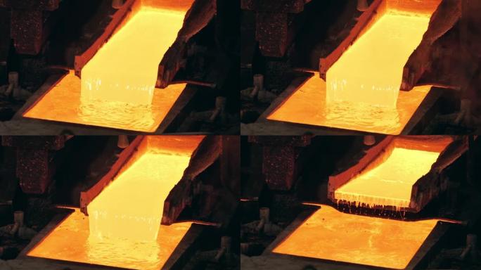 熔化的液态铜正在流入工业容器