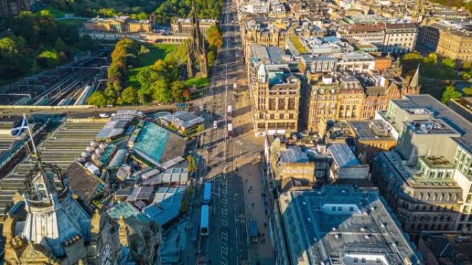 英国苏格兰爱丁堡新城公主街上方的鸟瞰图