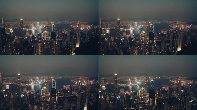 中国香港夜间香港无人机景观