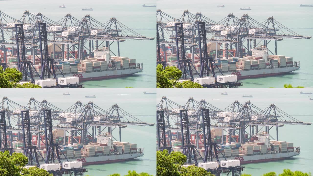 延时: 在香港青衣港海运集装箱港口将集装箱货物装载到货船上