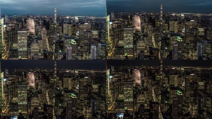 曼哈顿中城摩天大楼的T/L TD鸟瞰图，从黄昏到夜晚/纽约
