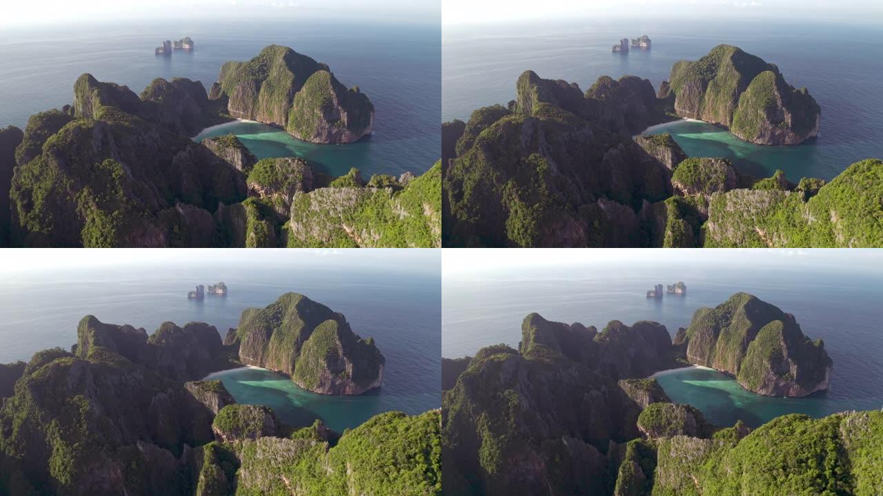 鸟瞰图玛雅湾披披岛泰国著名的游客之地，俯视美景天堂岛