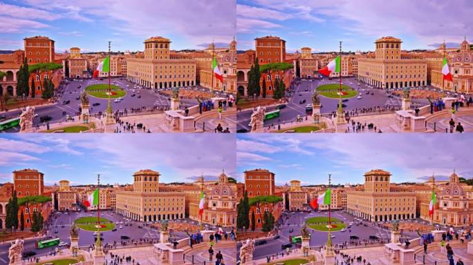 罗马市。意大利国旗。鸟瞰图。城市景观
