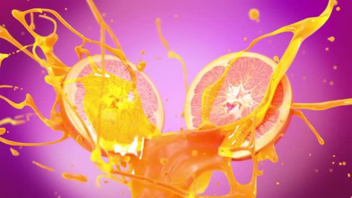 新鲜葡萄柚水果在慢动作4K时喷出果汁