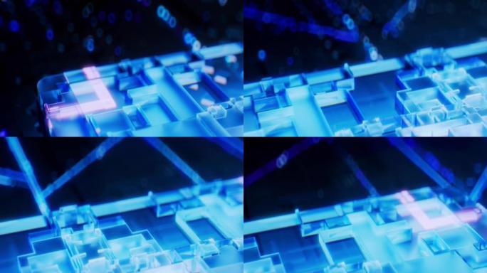 3D渲染电路板。为未来主义或与计算机相关的主题拍摄蓝色CPU的特写镜头。人工智能概念。