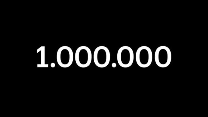 100万计数器-1.000.000，色键动画，社交媒体的概念，喜欢，金融，时间，计数，