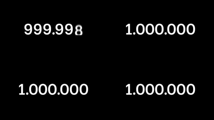 100万计数器-1.000.000，色键动画，社交媒体的概念，喜欢，金融，时间，计数，